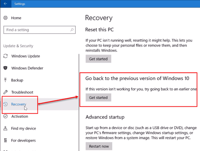 Roll Back Windows 10