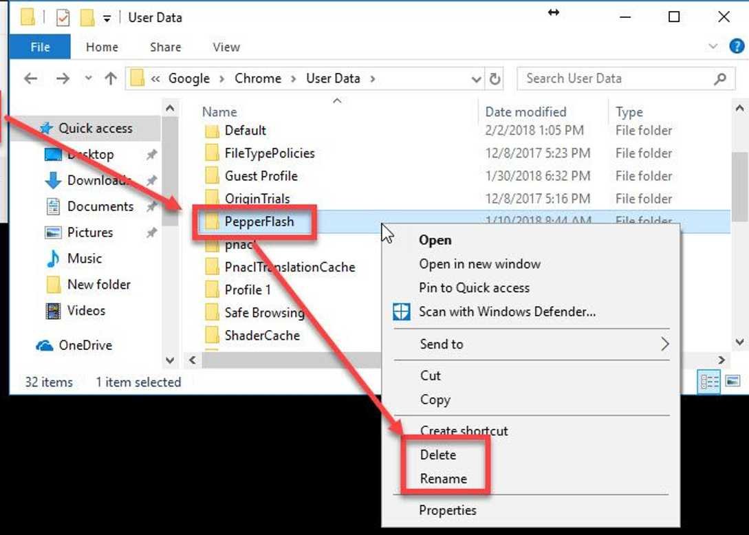 Delete PepperFlash folder