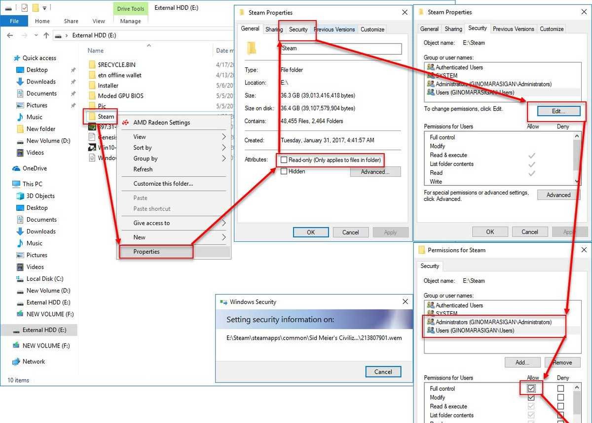 Set Steam Folder Security to Full Control