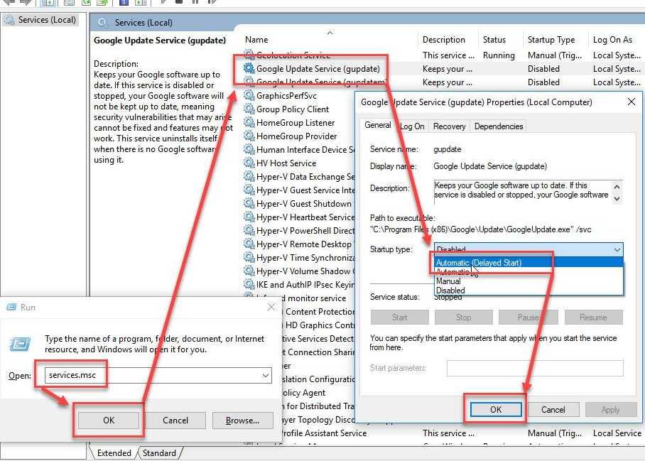Set Google Update Services to Automatic
