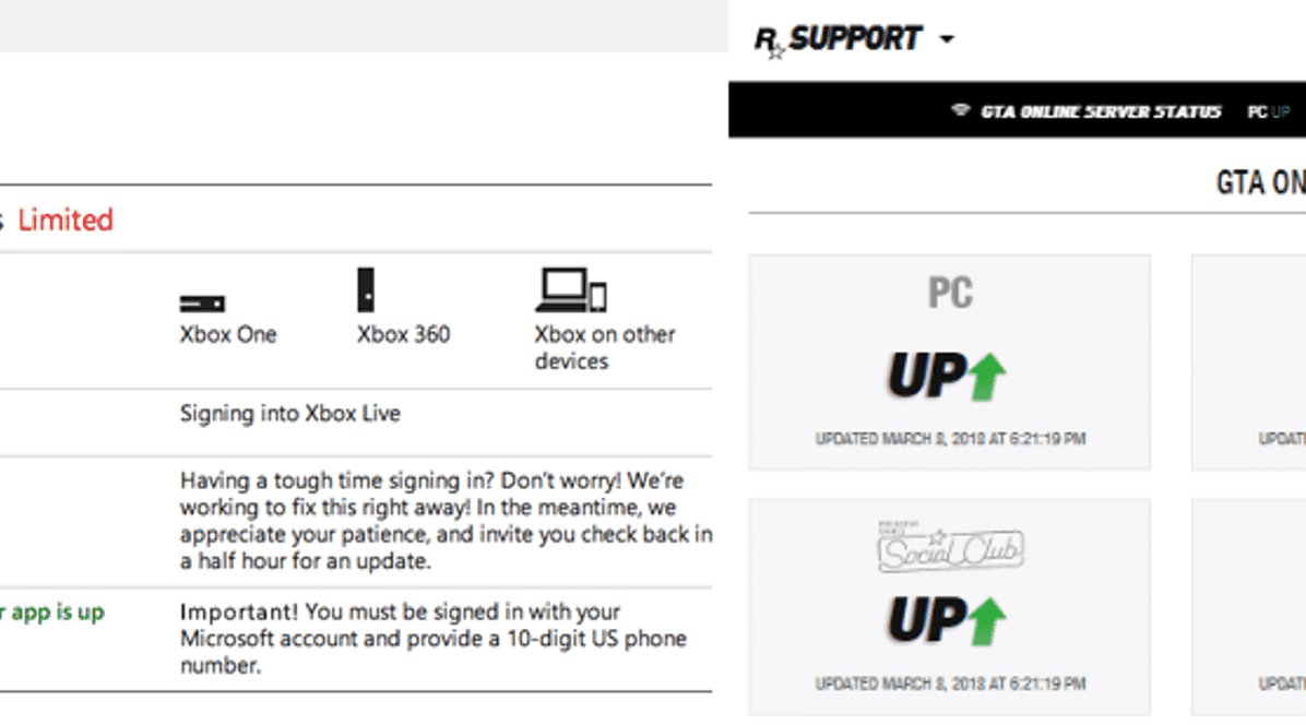 Check GTA and Xbox live server