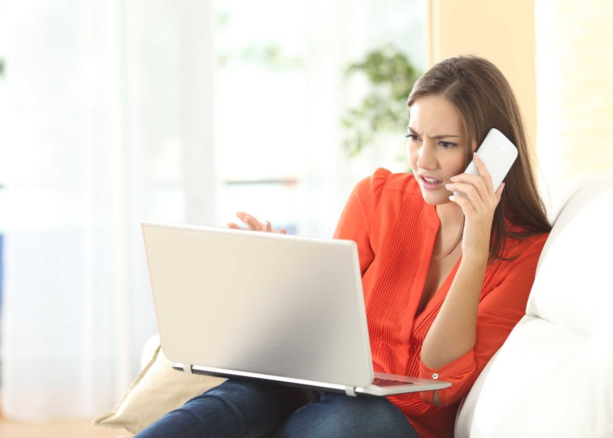 Angry woman calling custom service
