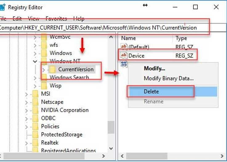 Delete previous printer register key
