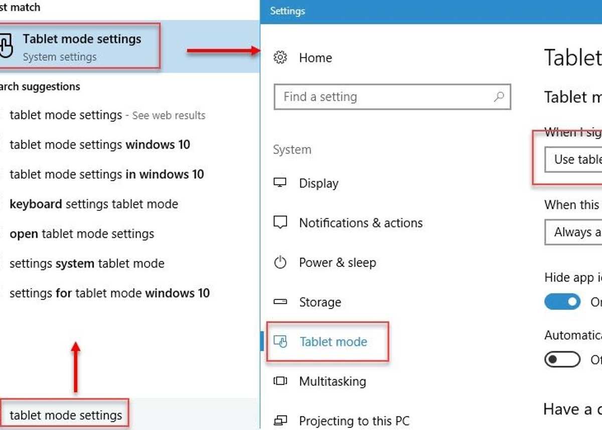 Change to tablet mode