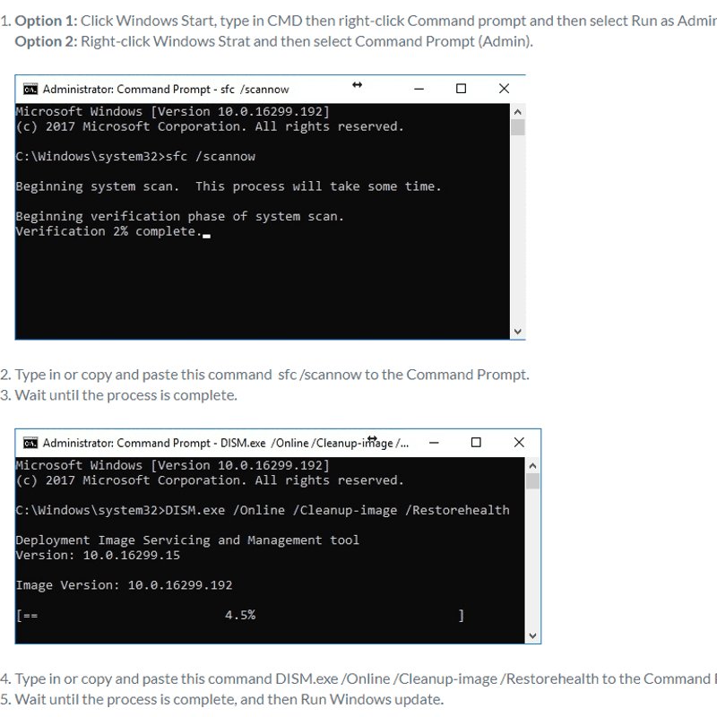 Delete SoftwareDistribution and run DISM command with sfc /scannow command