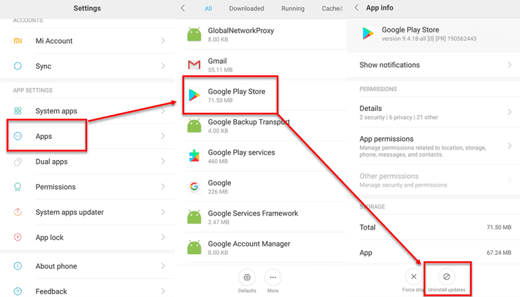 Uninstall Google Play Store Updates