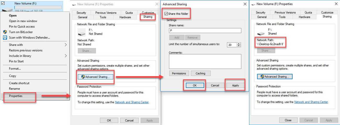 Ensure drive/ folder is shared and path name is correct