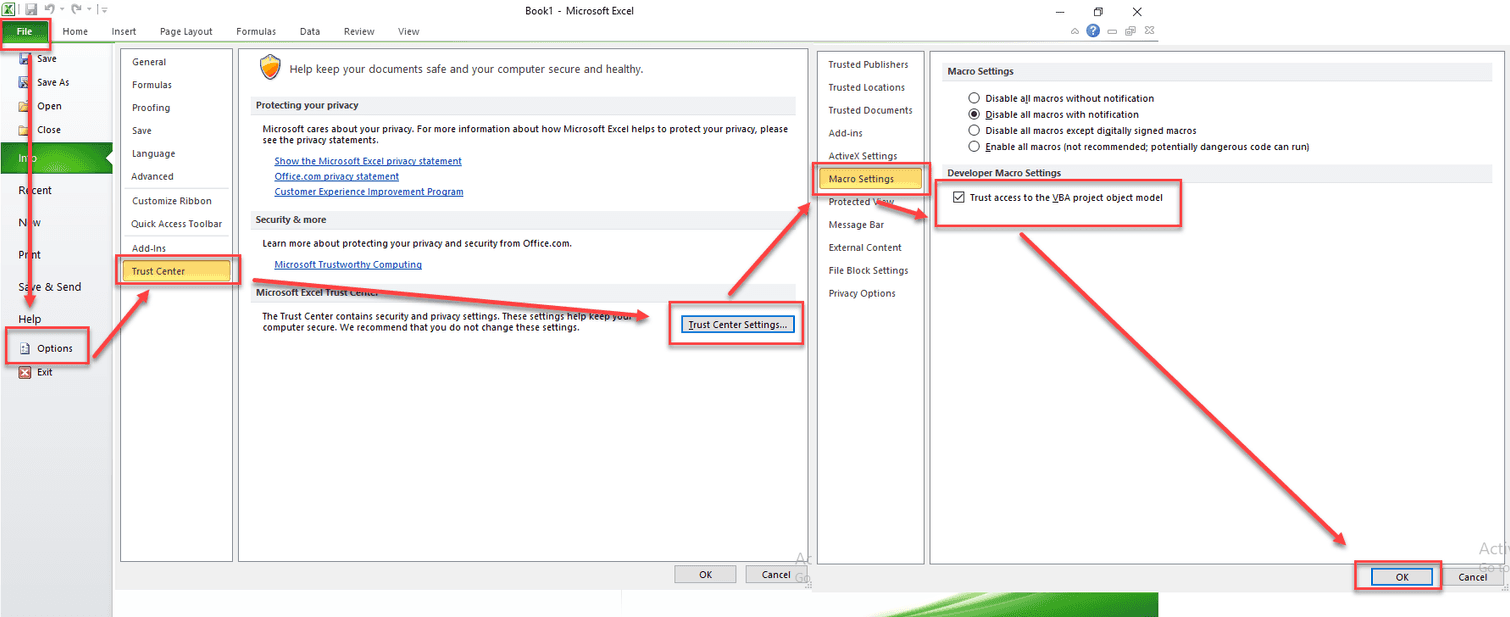 Enable Trust access to the VBA project object model