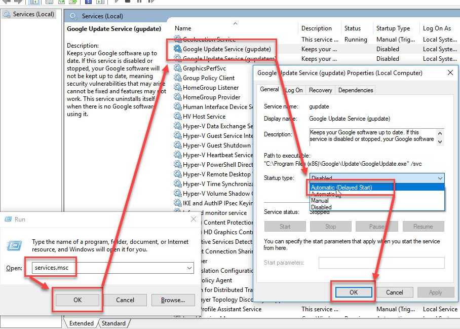 Set Google Update Services to Automatic