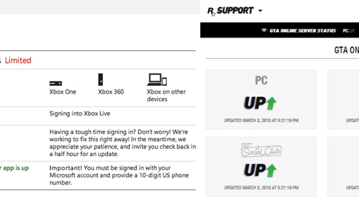 Check GTA and Xbox live server