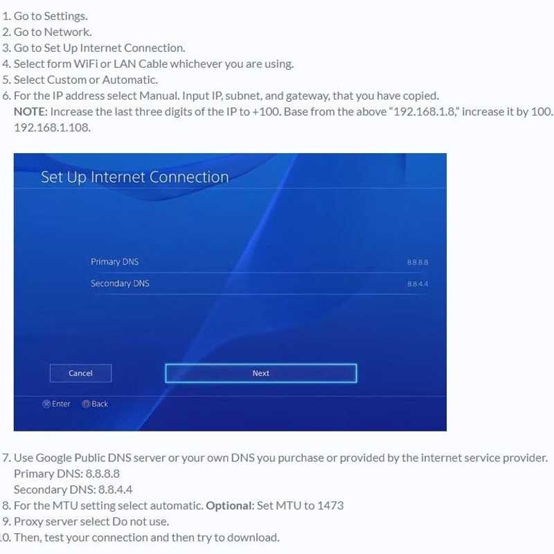 Set internet protocol (IP) address and domain name system (DNS) to Manual