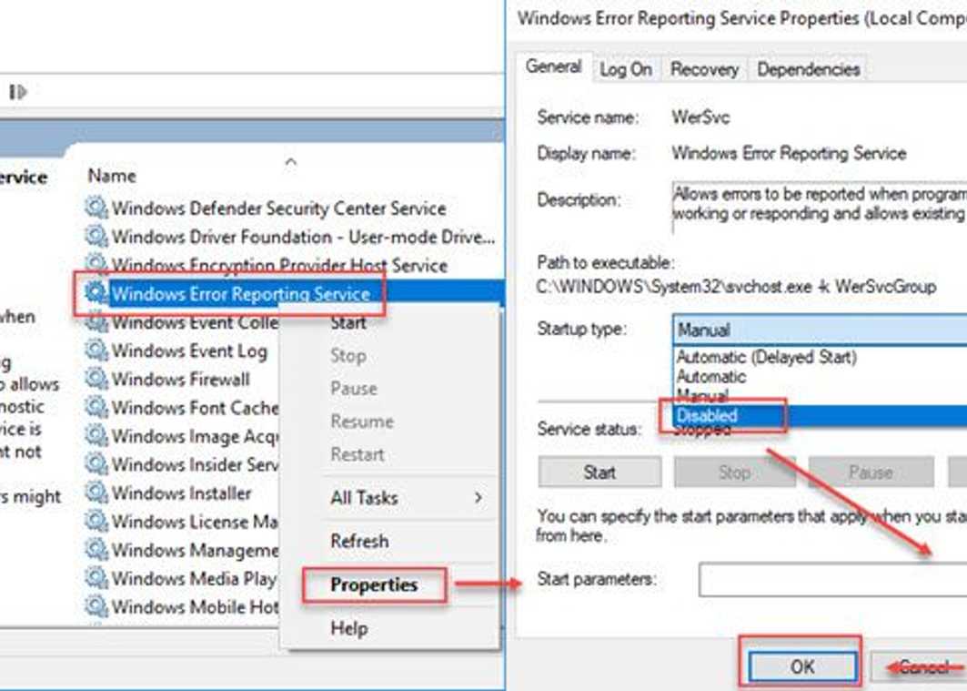 Disable Windows Error Reporting Service