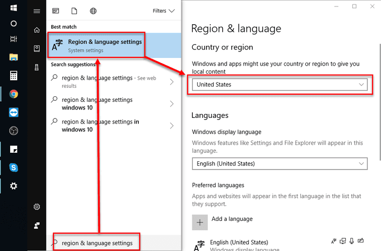 Change Region settings to United States