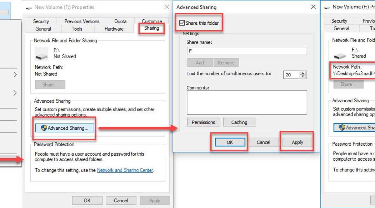 Ensure drive or folder is shared and path name is correct