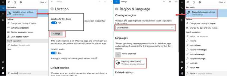 Allow apps to use PC location, and change language and region settings
