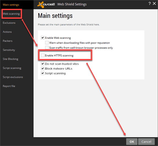 Disable HTTPS Scanning