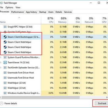 Close all Steam application in the Task Manager