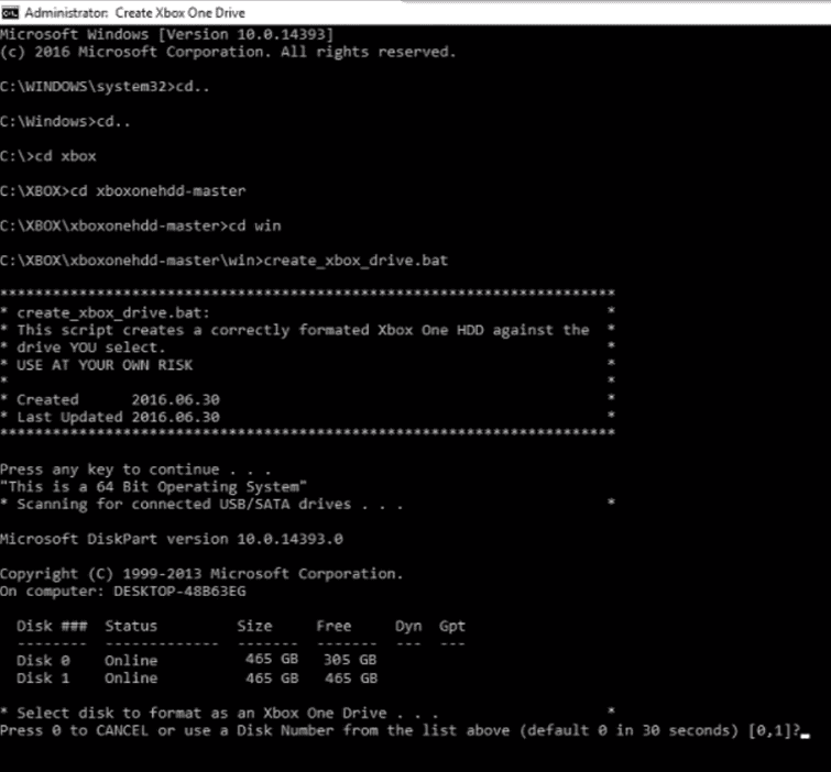 Reformat Xbox One Hard disk drive