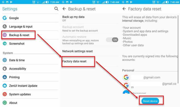 Reset device to Factory Setting