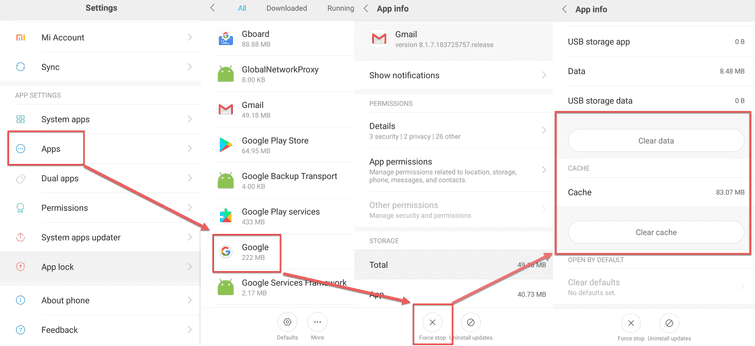 Force stop Gmail app