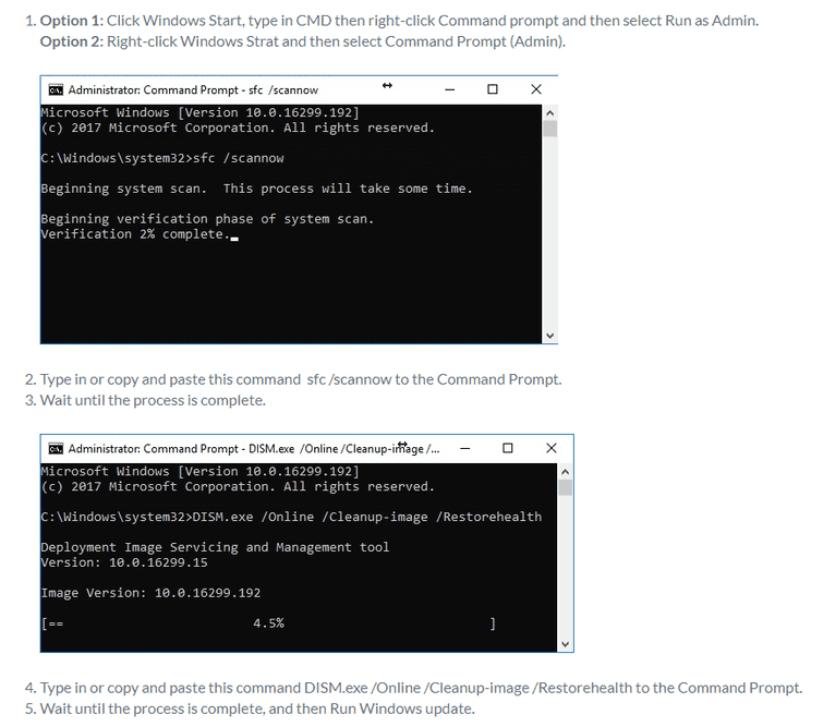 Delete SoftwareDistribution and run DISM command with sfc /scannow command