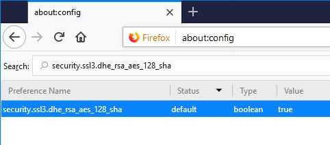 Disable security.ssl3.dhe_rsa_aes_128_sha