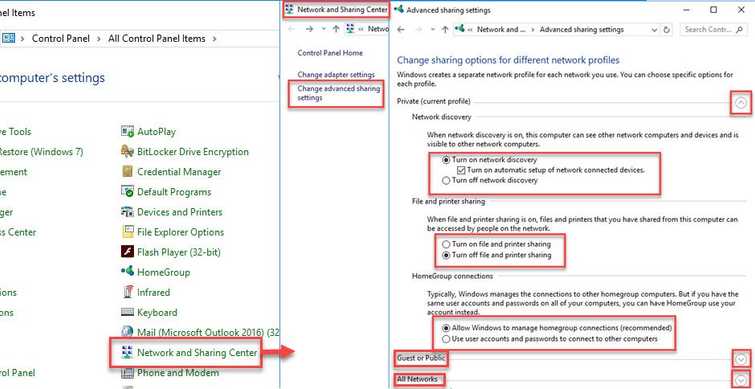 Turn on network sharing