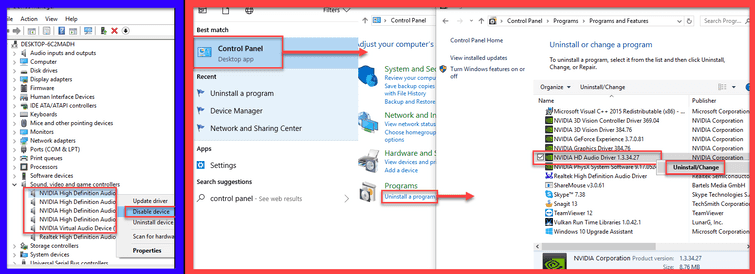 Disable or uninstall NVIDIA HD audio driver