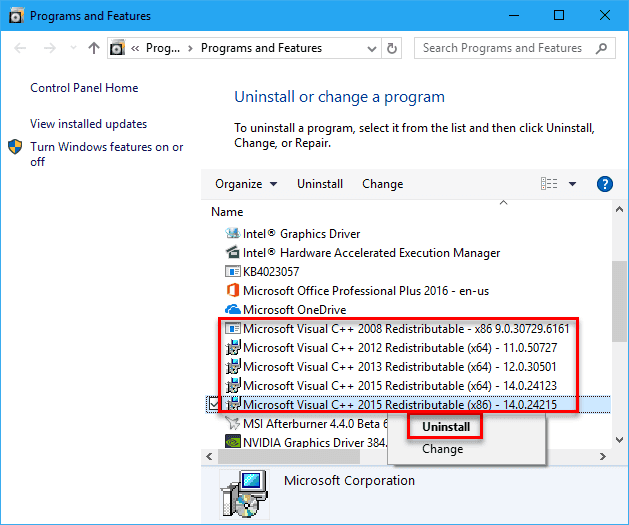 Reinstall Microsoft Visual C++