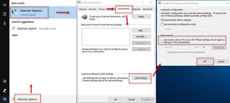 Disable proxy server for your LAN