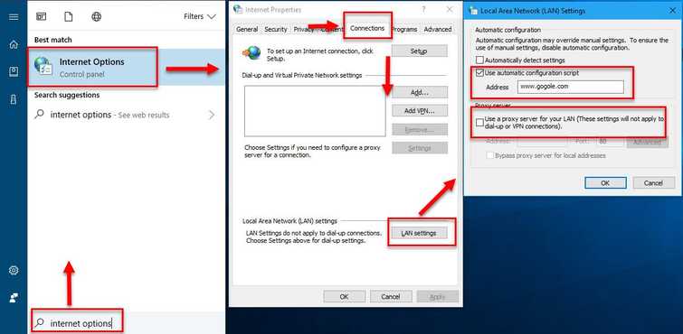 Disable Use a Proxy Server for your LAN
