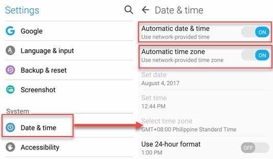 Turn on Date, Time and Timezone