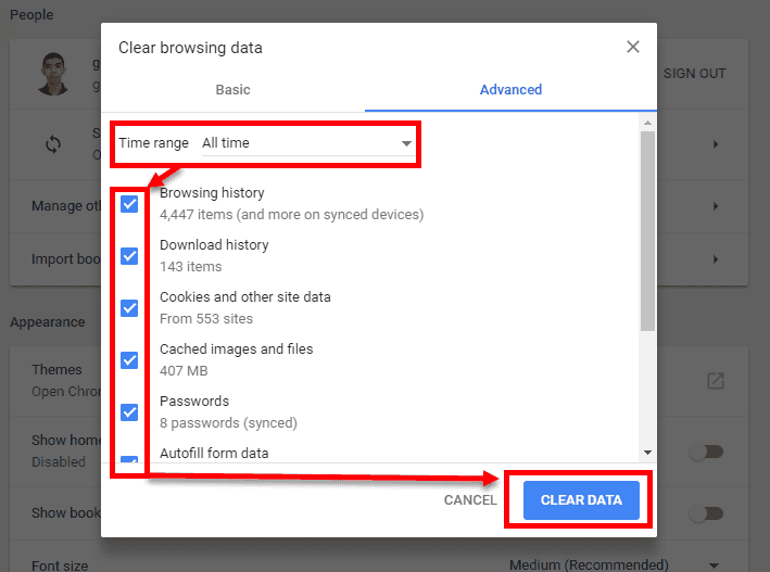 Delete Google Chrome Cache