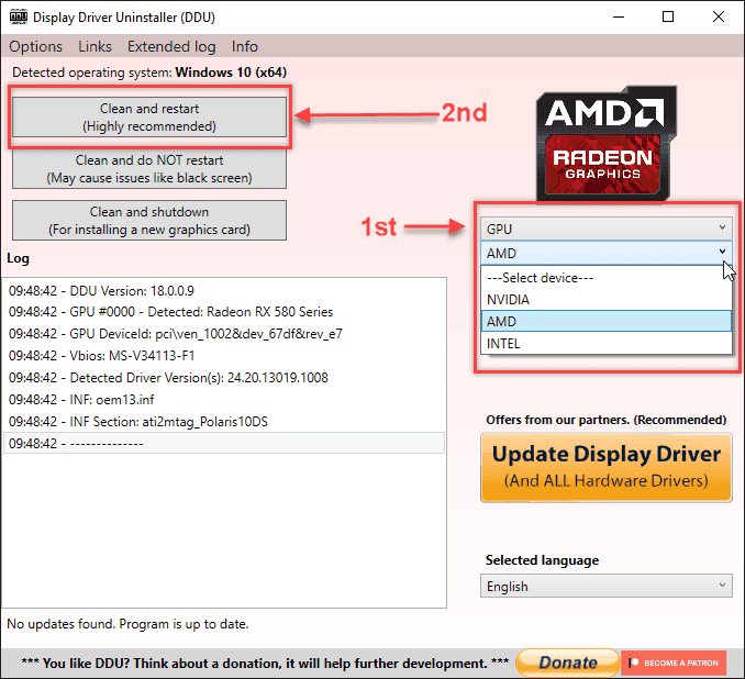 Install updated Graphics card driver