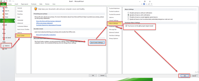 Enable Trust access to the VBA project object model