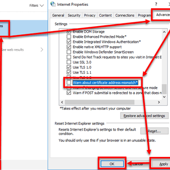 Enable Warn about certificate address mismatch