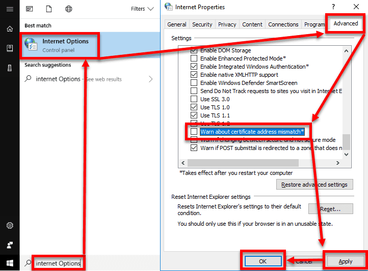 Enable Warn about certificate address mismatch