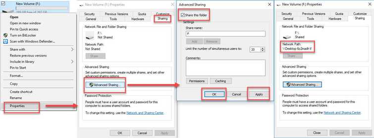 Ensure drive/ folder is shared and path name is correct