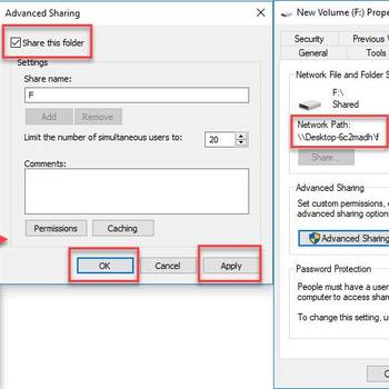 Ensure drive or folder is shared and path name is correct