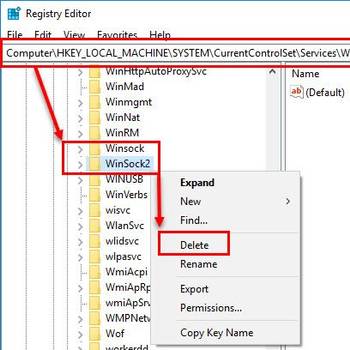 Delete Winsock keys and reinstall TCP/IP