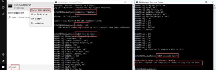 Disable Client for Microsoft Network and Reset TCP/IP stack