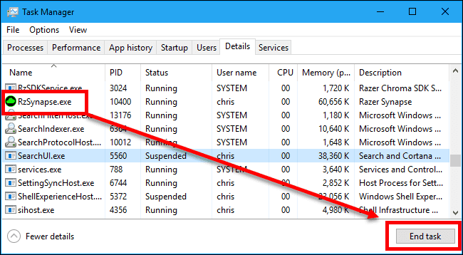 Close or Uninstall Razer synapse