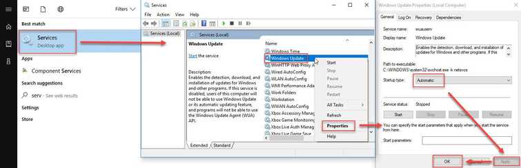 Set Windows Update Service to Automatic