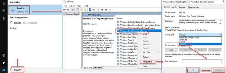 Disable Windows Error Reporting Service