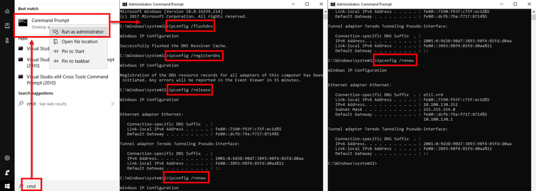 Renew IP address and Flush DNS