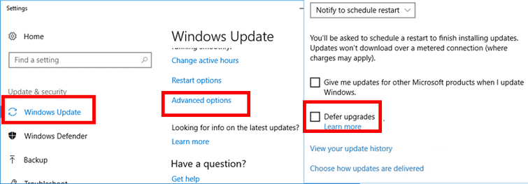 Defer Upgrades for Windows 10 Pro only
