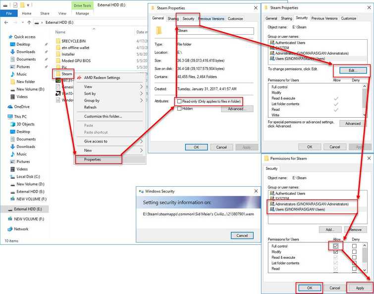 Set Steam Folder Security to Full Control