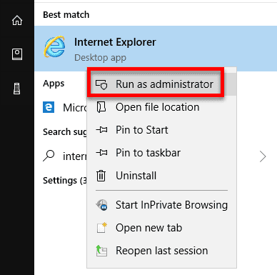 Run Internet Explorer as Administrator